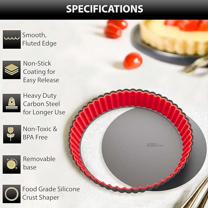 ISRAA ESSENTIALS Fluted Tart Pan 9 inch Removable Bottom-Round Oreo Tart Pan with Crust Shaper Ring-Nonstick Carbon Steel Tart Molds for Baking, Fruit Tart, Pies & Quiche Baking Dish