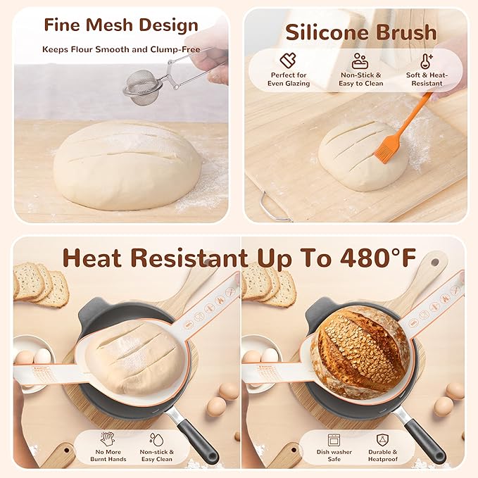 Sourdough Starter Kit, 9" Round and 10" Oval Banneton Bread Baking Supplies, Bread Making Tools Kit, Sourdough Proofing Basket, Sourdough Kit Gifts for Bakers Women Wife Mom