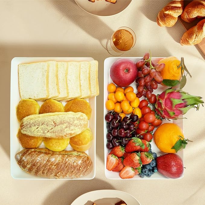 Serving Tray Platter, 3 Pcs Food Tray for Veggie Fruit Snack Dessert Cookie Cheese, Food Trays for Party Supplies Display, Plastic Platters for Serving Food, Large White Trays, BPA Free