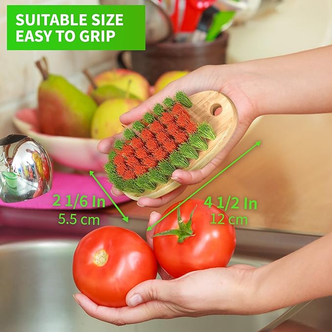 KONEX Veggie Brush - Fruit & Vegetable Produce Brush, Potato Scrubber | Food with Beechwood Handle | Mushroom, Potato Scrubber, Carrot or Corn Cleaner (Pack of 1)