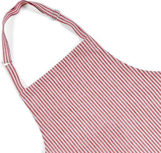 Solino Home 100% Pure Linen Apron for Women & Men - Full Midi Bib Apron Adjustable Neck Strap with Center Pockets for Kitchen