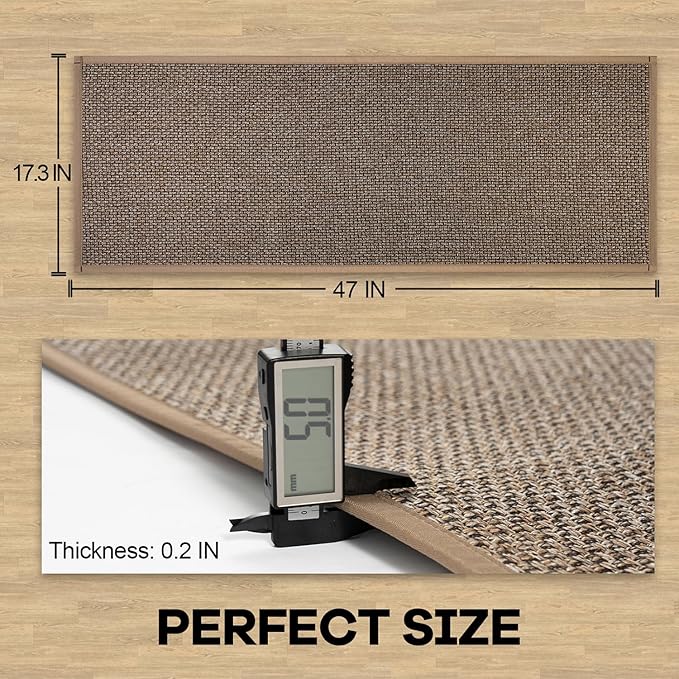 Kitchen Rug, Rubber Non Slip Kitchen Rugs Washable, Absorbent Runner Mat for Floor, Machine Washable Standing Mats for in Front of Sink, Door, Laundry, Entryway, Entrance (Brown, 47" × 17.3")