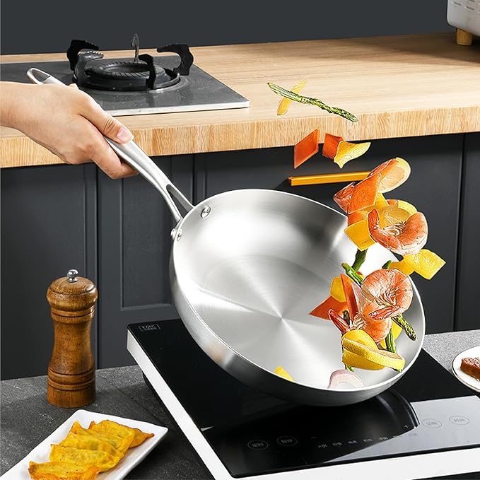 GadEdgen 304 Stainless Steel 9.5-inch Tri-Ply Frying Pan, Compatible With All Cooktops, Fast & Even Heat Distribution, Perfect for Stir-frying, Dishwasher Safe, Durable, and Made for Efficient Cooking
