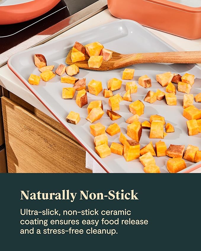 Caraway Non-Stick Ceramic Baking Sheet Duo - Naturally Slick Ceramic Coating - Non-Toxic, PTFE & PFOA Free - 18 x 13" Large & 15 x 10" Medium - White