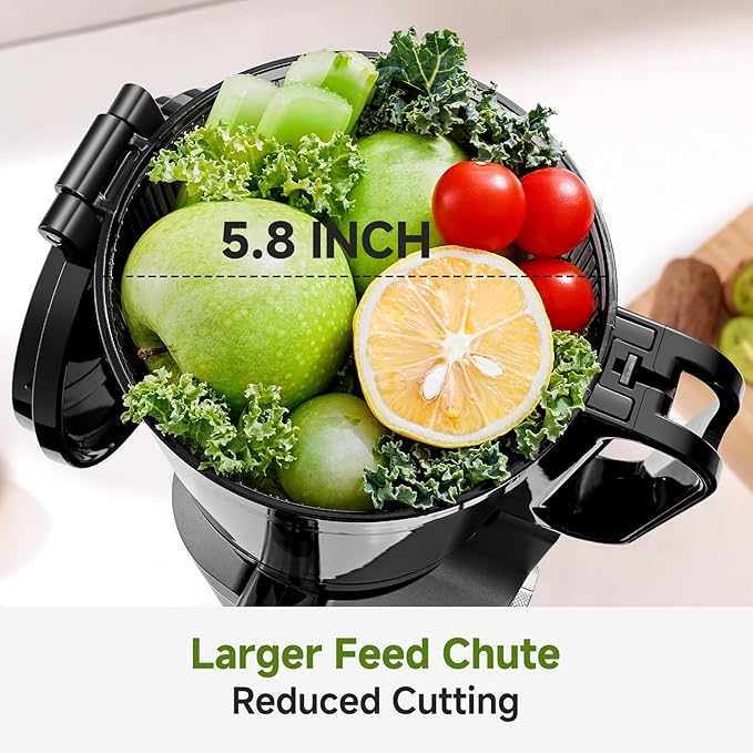 AMZCHEF Juicer Machines, 5.8" Extra Self-Feeding Cold Press Juicer for Whole Vegetable & Fruit, Juice Extractor Machine with Large Auger & Triple Strainers, Easy to Clean, High Juice Yield