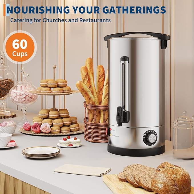 Garvee 70 Cups Commercial Coffee Urn, 10 L/2.6 gal Large Capacity Stainless Steel Hot Coffee Maker, Double Wall Heat Retention Thermal Carafe for Wedding, Buffet, Catering, Events, Party Gathering