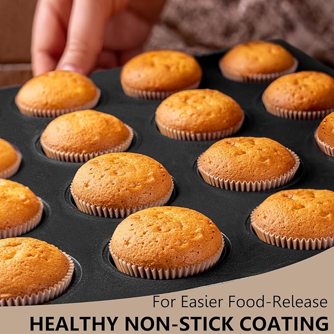 ATZNZIK 4 Pack Mini Muffin Pan with 1000 Mini Cupcake Liners, Cupcake Pans Muffin Tin Nonstick 24 Cup, Carbon Steel Baking Pans Supplies