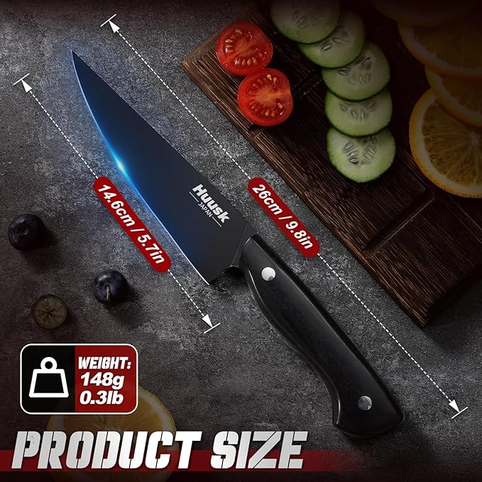 Huusk Japanese Kitchen Utility Knife 5.7in - Titanium Coating Blade Small Kitchen Knife, Sharp Mini Chef Knives for All Purpose, High Carbon Stainless Small Chef Knifes, Christmas Gifts for Men