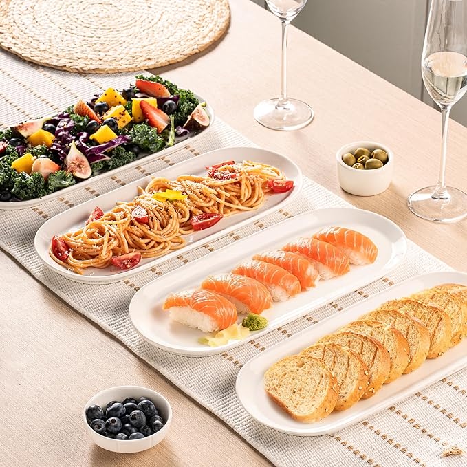 Long Oval Serving Platter, 13 Inch Ceramic Oval Long Serving Tray for Appetizers, Sushi, Charcuterie, Narrow Platters for Party, Entertaining, Set of 4