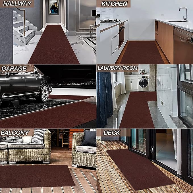 3' x 21' Runner Rugs with Rubber Backing, Indoor Outdoor Utility Carpet Runner Rugs, Chocolate Brown, Can Be Used as Aisle for The RV and Boat, Laundry Room and Balcony