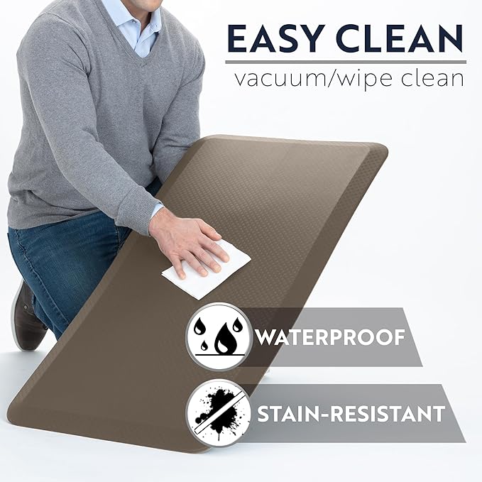 KANGAROO Thick Ergonomic Anti Fatigue Mats for Kitchen Floor, 48x20, Cushioned Standing Office Desk Mat, Waterproof Scratch Resistant Topside, Supportive All Day Comfort Padded Foam Rugs, Cappuccino