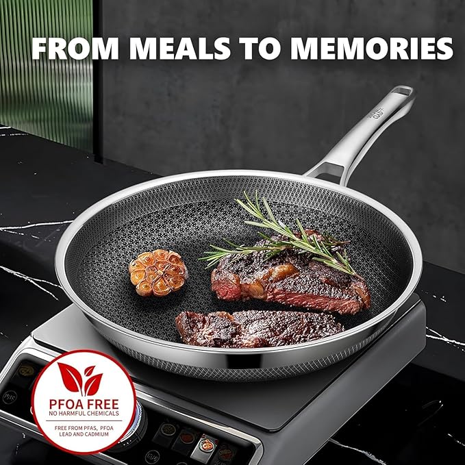 OATOFP Non Stick Frying Pans 12 inch, Hybrid Frying Skillets Nonstick,non stick Stainless Steel Pans, Dishwasher and Oven-Safe Chef Pan, Induction Compatible Cooking Pan, PFOA Free Cookware