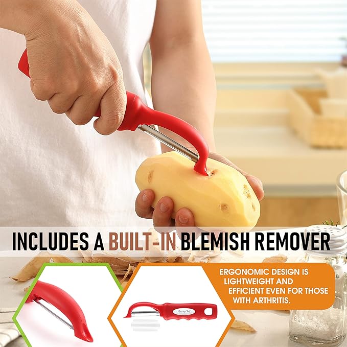 Spring Chef Stainless Steel Premium Swivel Peeler & Handheld Zester/Fine Grater - 2 Product Bundle - Red