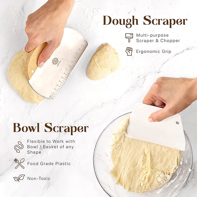 Sourdough Bread Baking Supplies and Starter Kit - Ultimate Bread Making and Sourdough Starter Kit with Proofing Baskets, 34oz Sourdough Jar, Bread Lame, Scrapers and Danish Whisk