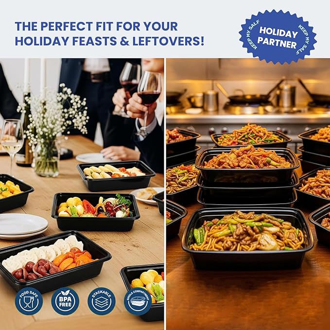 50 Pack 32 oz Take Out Food Storage Containers with Lids, Meal Prep Leftover Containers Disposable BPA Free, To-Go Food Containers Leakproof Airtight, Microwave & Freezer Safe