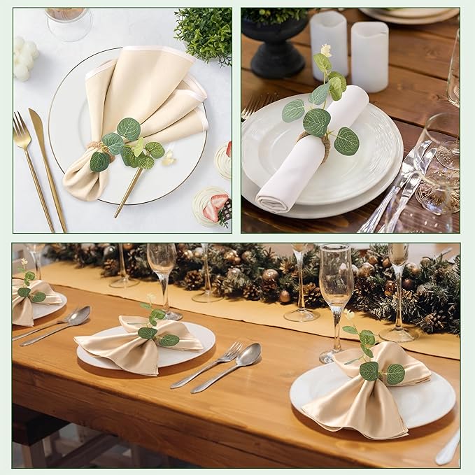 APTWOW Spring Napkin Rings Set of 12, Boho Eucalyptus Leaf Napkins Rings, Farmhouse Easter Napkin Holder for Weddings Christmas Party Table Decor