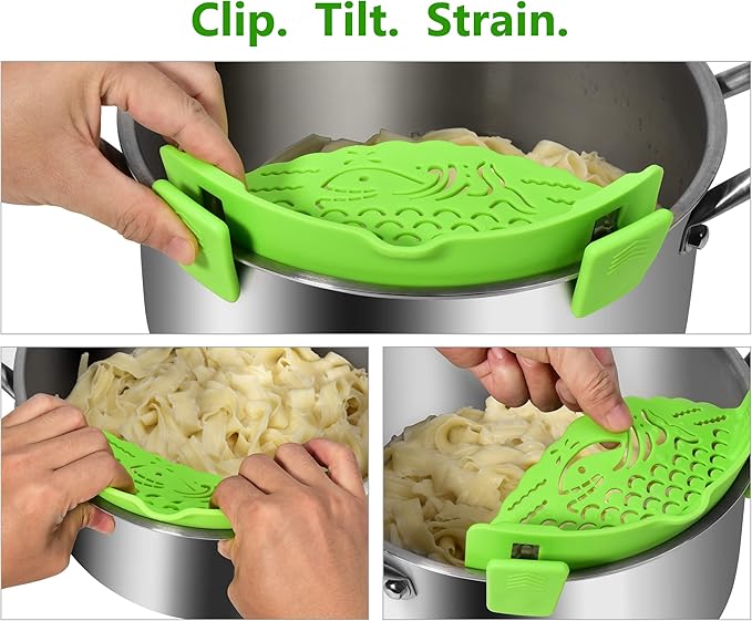 2 Pcs Strain Pot Strainer and Pasta Strainer - Adjustable Silicone Clip On Food Strainers for Pots, Pans, and Bowls - Kitchen Drainer Colander