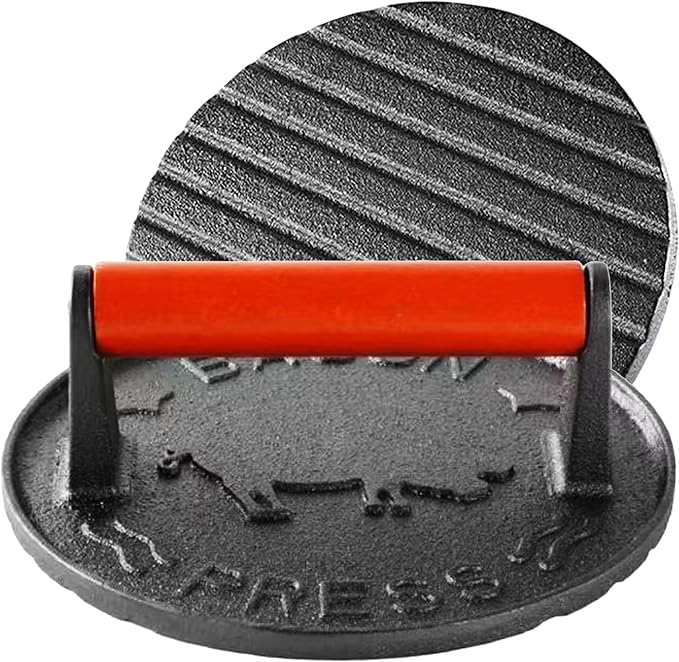 Burger Press with Professional Heavy Duty Cast Iron for Blackstone Griddle Grill,Smashburger, Bacon, Ground Beef Meat, Steak, Sausage, Sandwich Cooking【7.2 inch Round】