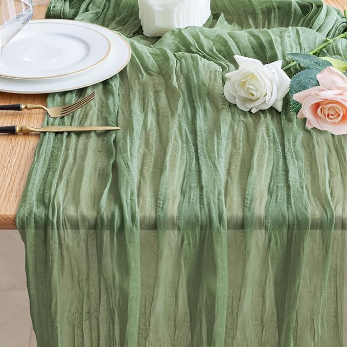 Wokceer Cheesecloth Table Runner Sage Green 10FT Boho Gauze Cheese Cloth Table Runner Easter for Party Long Rustic Sheer Runners for Baby Bridal Shower Wedding