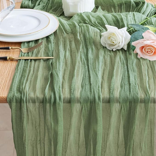 Wokceer Cheesecloth Table Runner Sage Green 10FT Boho Gauze Cheese Cloth Table Runner Easter for Party Long Rustic Sheer Runners for Baby Bridal Shower Wedding
