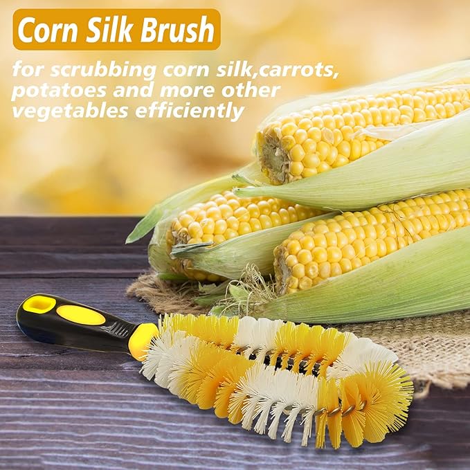 Corn Silk Brush Remover Corn Silk Remover Brush Silking Silker Remove Fruit and Vegetable Cleaning with Handle for Carrots, Potatoes