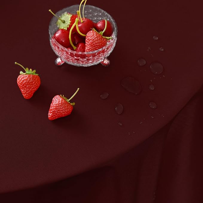 MEANMOY 2 Pack Burgundy 210 GSM Water & Stain Resistant Round Tablecloth - Solid 60 Inch Circle Table Cloth Cover in Wrinkle Free Washable Wipe Clean Polyester for Wedding, Party, Banquet (2 Pcs)