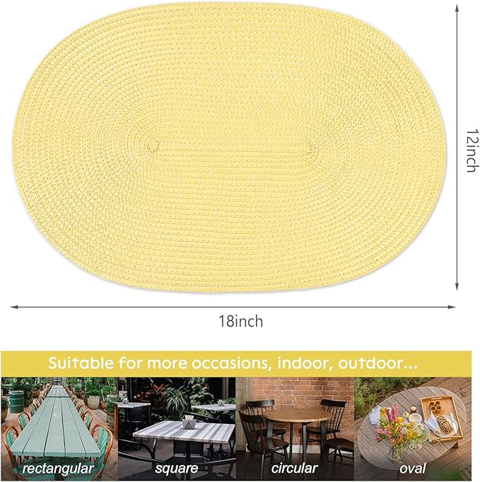 AHHFSMEI Placemats Set of 6 for Dining Table Washable Woven Non-Slip 18x12 inches Placemat Heat-Resistant Durable Table Mats for Dining Table Easy to Clean (Wheat Yellow)