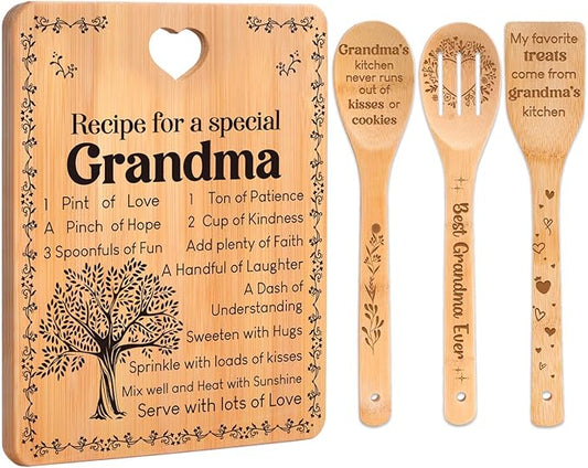 Grandma Gifts, Christmas Birthday Gift for Grandmas Nanny from Grandkids, Bamboo Cutting Board, Grandparents Thankgiving Christmas Xmas Kitchen Presents for Nana Gigi from Grandchildren