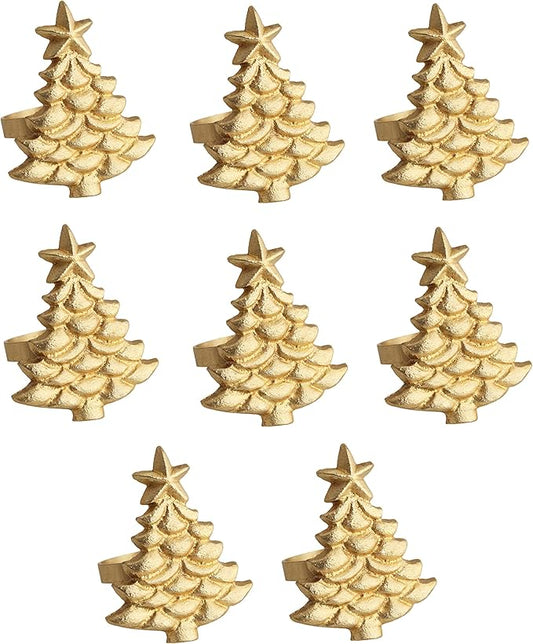 COTTON CRAFT Christmas Tree Napkin Rings - 8 Pack - Merry Xmas Hallelujah Holiday Dining Table Handmade Metal Napkin Holder - Joy Rejoice Festive Elegant Celebration Party Gift Tabletop Décor - Gold