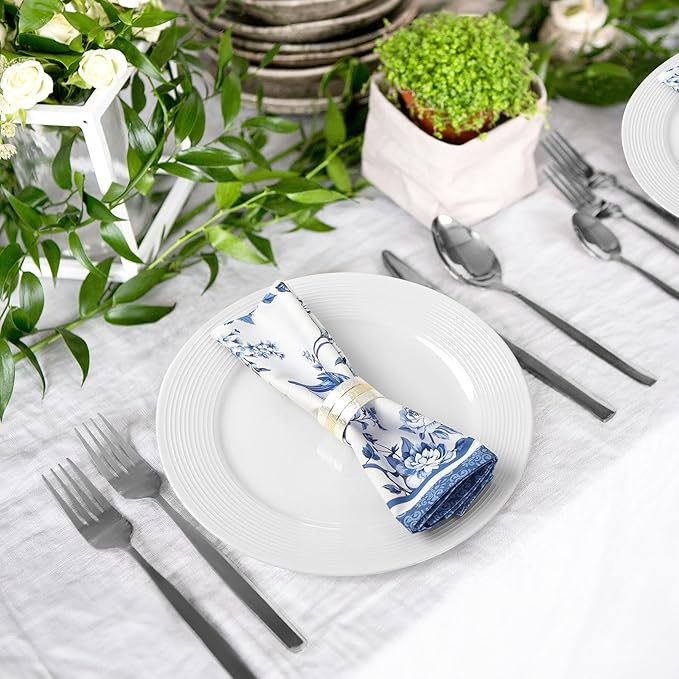 Bird Flower Napkins, 18×18 Inch Blue Branch Dinner Cloth Napkins Set of 4, Washable Cotton Soft Absorbent Square Napkins for Dining Kitchen Party Wedding Decoration