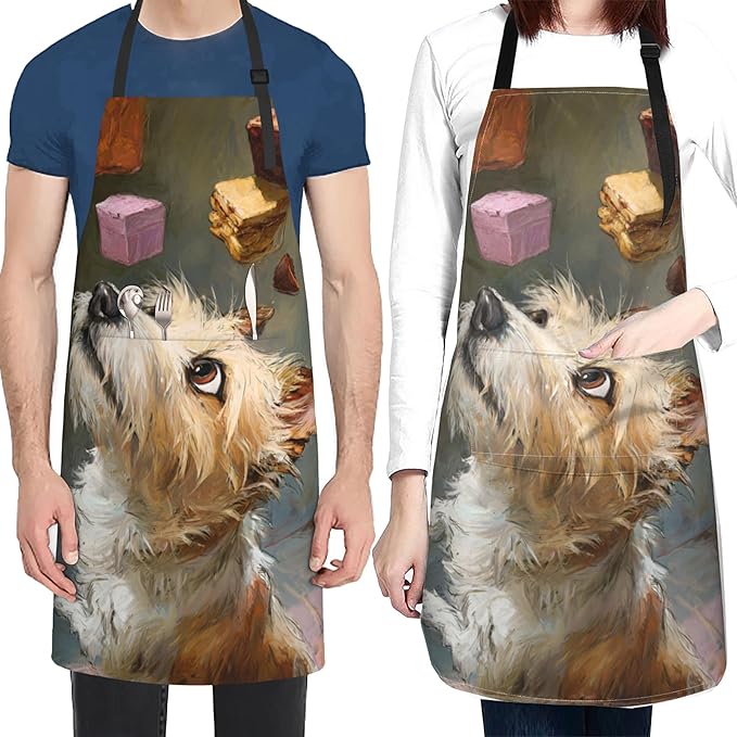 Apron with Pockets Aprons for Women Men Kitchen Chef Apron for Cooking Gardening Server Waitress Painting