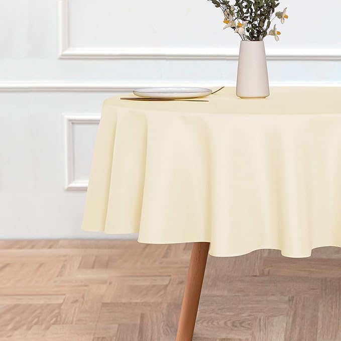 sancua 70 Inch Round Tablecloth (Fits 24-58 Inch Tables), Water Resistant Spill Proof Washable Polyester Table Cloth Decorative Fabric Table Cover for Dining, Buffet Parties and Camping, Beige