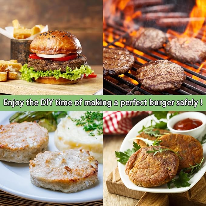 304 Stainless Steel Burger Press, Heavy Duty Adjustable Hamburger Meat Press Maker, Non-Stick Stuffed Patty Molds with150 PCS Hamburger Patty Paper for Beef, Vegetables, Meat, BBQ, Party Grill