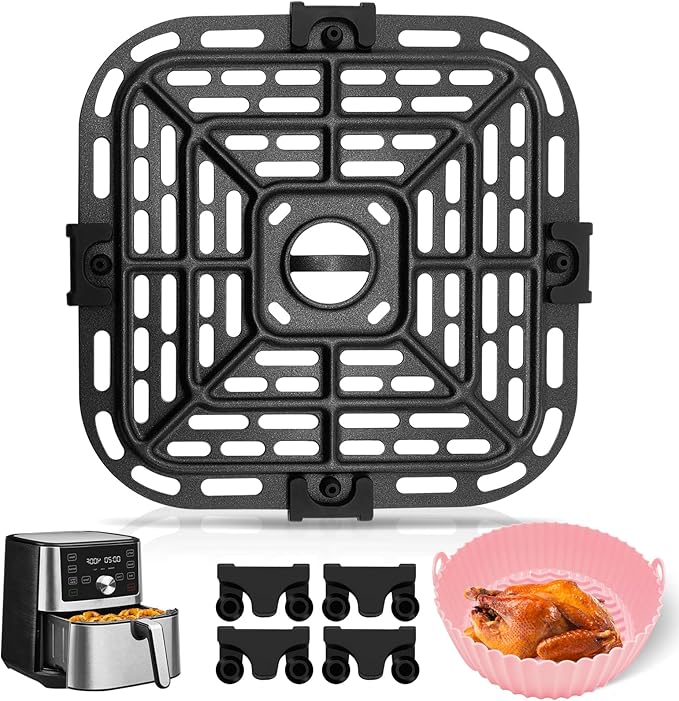 GXF Air fryer Replacement Parts for Instant Pot Vortex Plus 6 in 1 4 Quart Air Fryer Oven, 7.5''×7.5'' Square Food Grade Air Fryer Grill Pan Grill Plate Crisper Plate Accessories Tray Rack