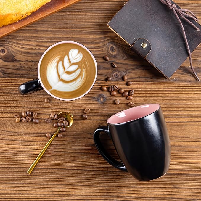 GBhome 12oz Coffee Mugs Set of 6, Large Ceramic Coffee Mugs for Man, Woman, Dad, Mom, Modern Coffee Mugs Set with handle for Tea/Latte/Cappuccino/Milk/Cocoa. Dishwasher&Microwave Safe,Pink