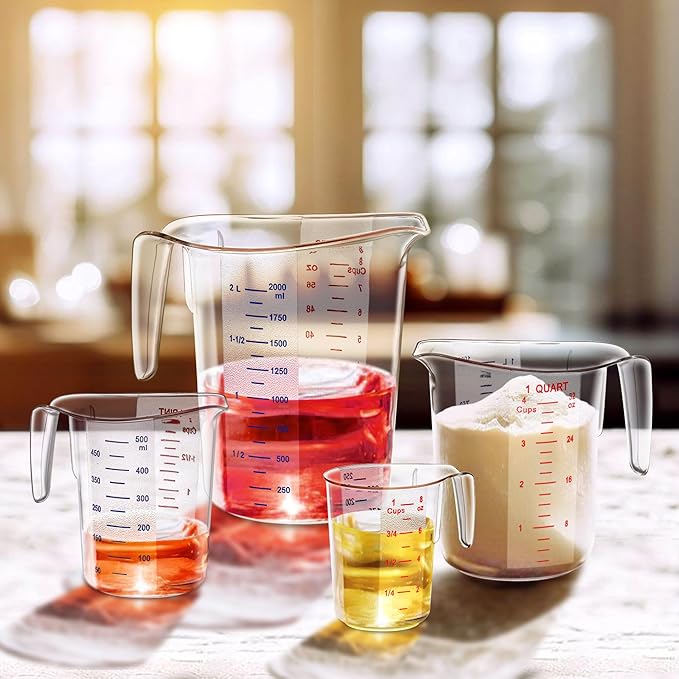 Amazing Abby - Melissa - Plastic Measuring Cups (5-Piece Set), Food-Grade Measuring Jugs, 1/2/4/8/16-Cup Capacity, Unbreakable, Stackable, Dishwasher-Safe, Great for Oil, Vinegar, Flour, and More