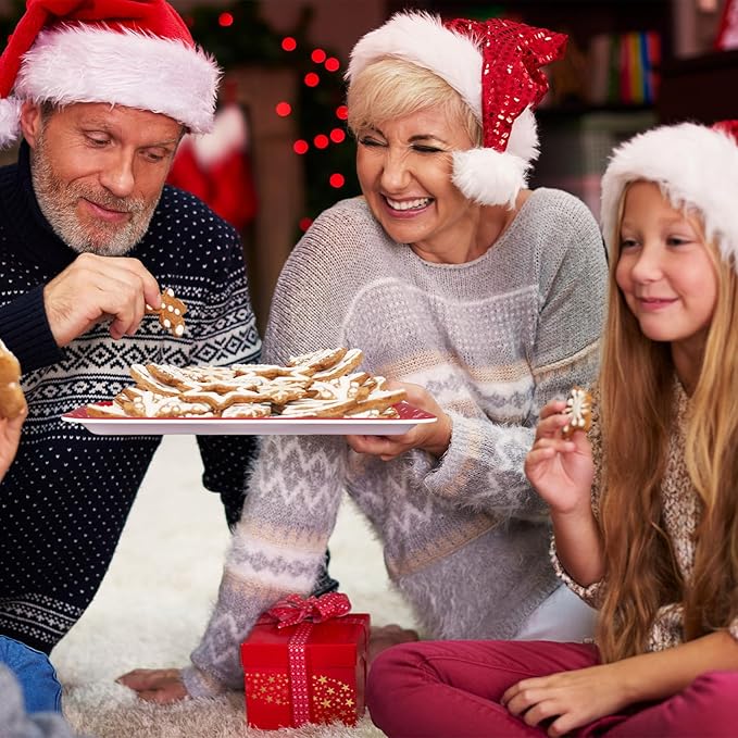 JarThenaAMCS 3Pcs Christmas Serving Trays Reusable Serving Dishes Gold Green Xmas Tree Snowflake Platter for Winter Party Sharing Snacks Fruits Dessert, 13 x 10 Inch