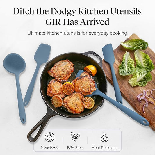 GIR: Get It Right 5-Piece Silicone Ultimate Kitchen utensils set - Ladle, Spatula, Flip, Spoon & Spoonula - Non toxic cooking utensils for Nonstick Cookware, Cooking and Baking - Slate