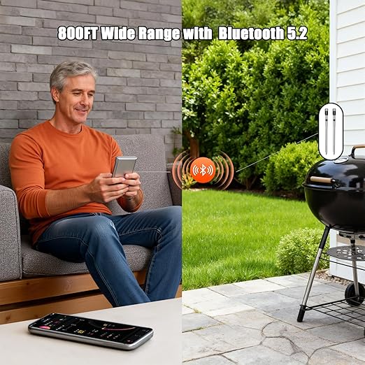 Wireless Meat Thermometer with Smart Alerts & 800Ft Bluetooth Range - 2 Probes Grill Thermometer with Standalone Base, NIST Certified ±0.5°F Accuracy, LCD Backlit Screen for Oven, BBQ, Smoker, Kitchen