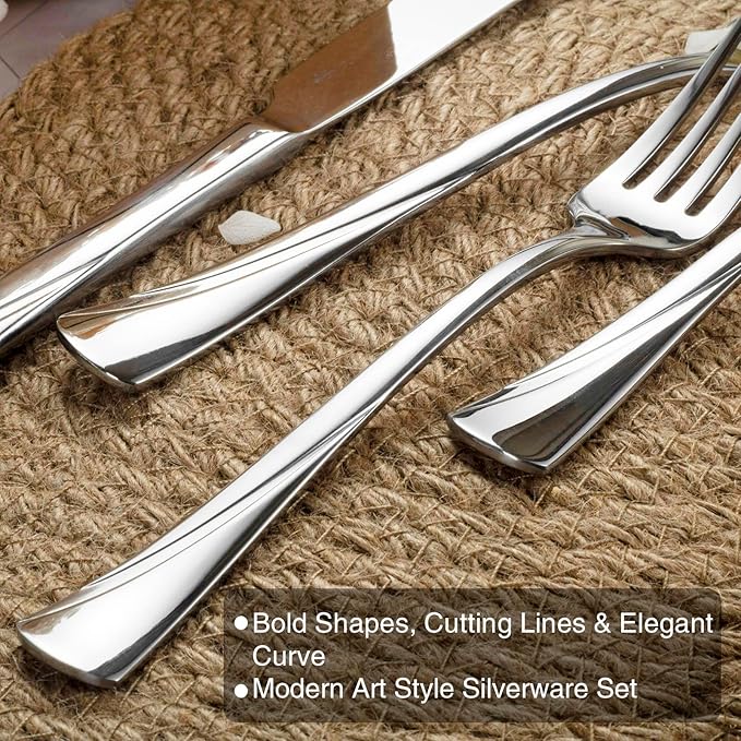 Alata Alice 20-Piece Silverware Set Stainless Steel Flatware Set,Service for 4,Mirror Polished Cutlery Set,Dishwasher Safe