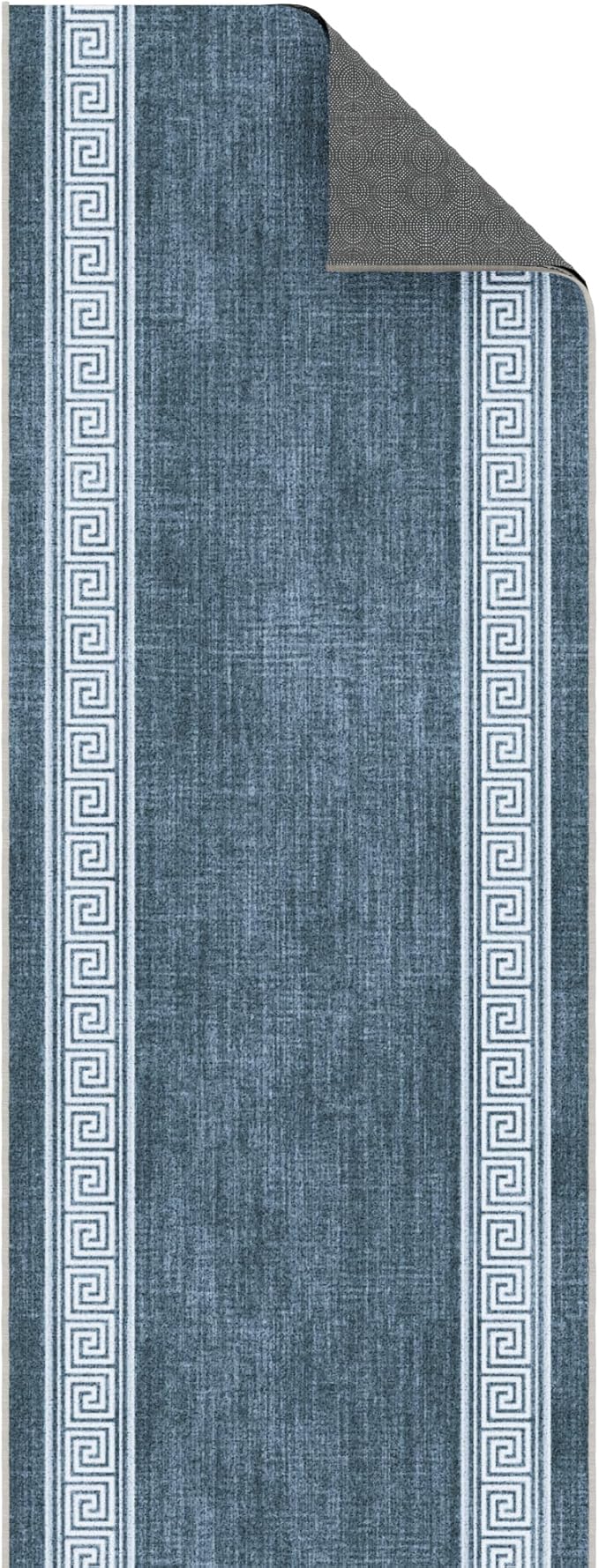 Ottomanson 3-Piece Kitchen Rug Set - Non Slip Runner & Washable Mat - 1'11" x 3' + 1'11" x 4' + 1'11"' x 5' - Durable, Stain Resistant for Entryway, Bedroom and Bathroom, Greek Border Greyish Blue