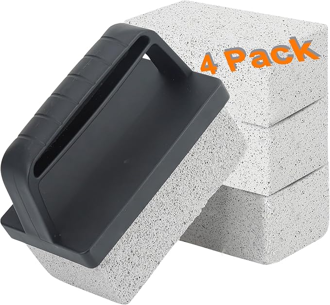 Heavy Duty Grill Cleaner for Blackstone - Grill Cleaning Brick with Handle, Griddle Pumice Stone for Cleaning BBQ Grill, Swimming Pool, Sink (4 Pack)