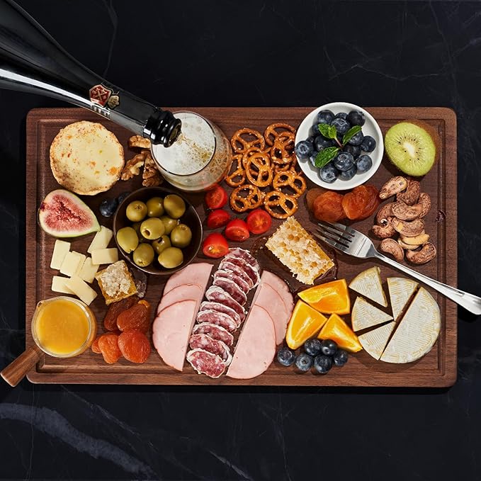 KOBACH Black Walnut Wood Cutting Board – 11"x17" Durable, Non-Toxic Double-Sided Wooden Chopping Board for Kitchen, Butcher Block with Juice Grooves