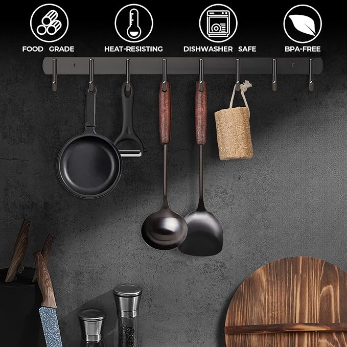 MARTE Spatula & Ladle Wok Tool Set,[High-Grade Titanium Plated, Heat Resistant]14.8-15 Inches Stainless Steel Vintage Wok Utensils,Kitchen Cooking Utensils Set of 2-Ergonomic Solid Wood Handle