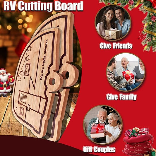 Camper Bamboo Cutting Board Set for RV Kitchen Accessories 2 Pieces, RV Wood Chopping Board Set with Juice Grooves, Hang Hole,for Meat Vegetables & Cheese,Camping Gifts RV Decor Camping Decorations
