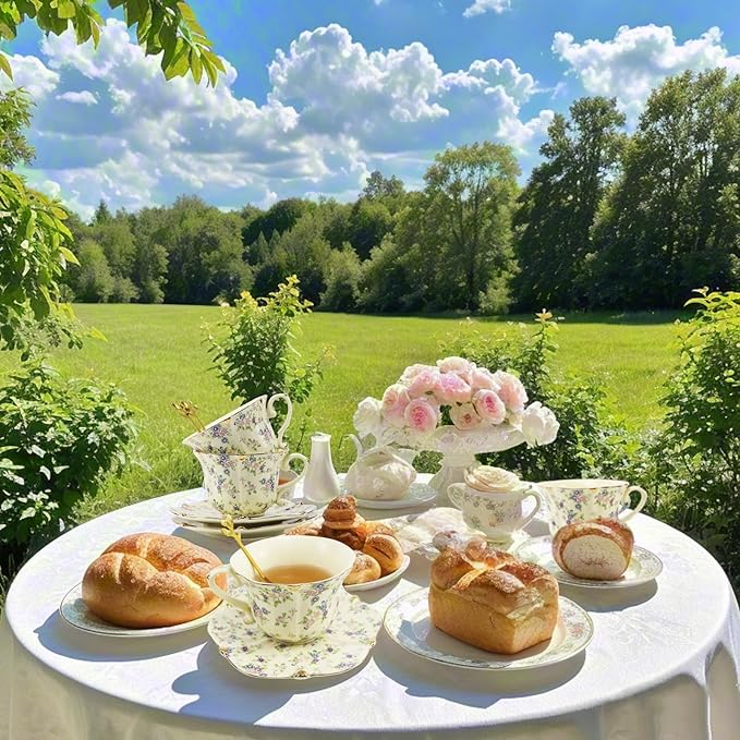 Country Roses Porcelain Tea Cup and Saucer Set with Gold Trim, Vintage Style, For Women and Tea Parties (1, Yellow)