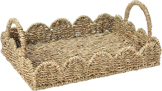 Household Essentials Seagrass Tray with Scalloped Edge, Natural