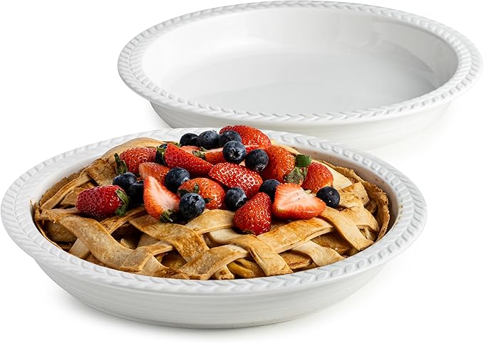 Cormomu Ceramic Pie Pan Set of 2, 11 inch Round Baking Dish, Porcelain Pie Plate, Non-Stick, Oven & Dishwasher Safe, Non-Stick Pie Dish for Baking
