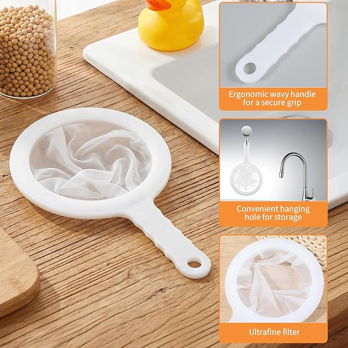 2 Pcs 9" Ultra-Fine Nylon Mesh Strainer, 100/200 Mesh, Fine Mesh Sieve Small Juice Strainer with Handle Yogurt Sieve Kitchen Plastic Colander Brine Shrimp Net for Nut Milk, Tea, Coffee, Honey, Wine