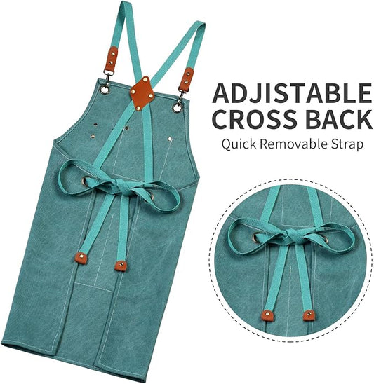 ZOMAO Chef Apron, Cotton Canvas Gardening Apron with Large Pockets for Men and Women,Kitchen Cooking Baking Bib Heavy Duty Adjustable Garden Apron